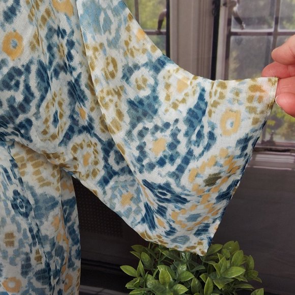 NWT SONOMA WATERCOLOR IKAT LONG KIMONO (IVORY MULTI / OS) - Picture 6 of 11